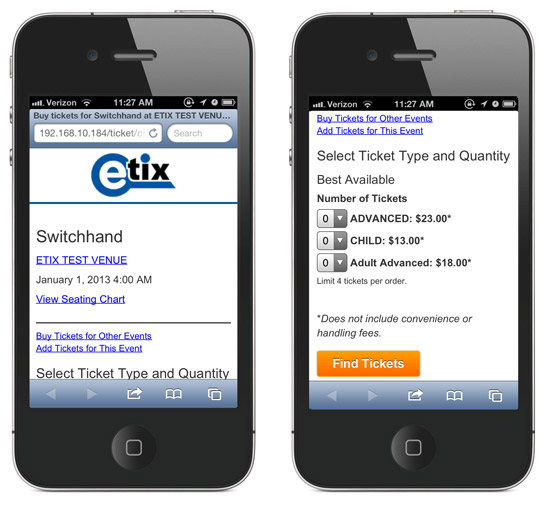 Screenshot of Etix.com checkout process (1 of 2)