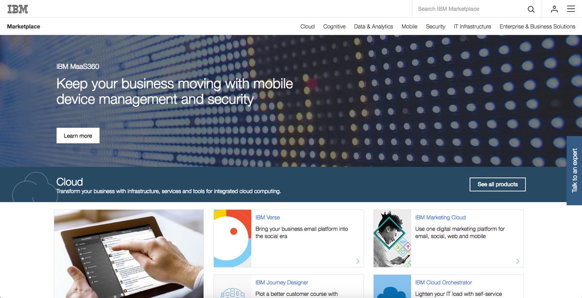Screenshot of IBM Digital Marketplace landing page